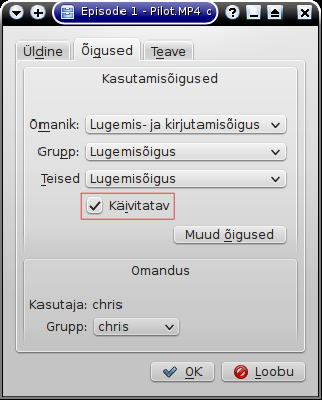 Faili õiguste majandamine Dolphin'is (KDE)